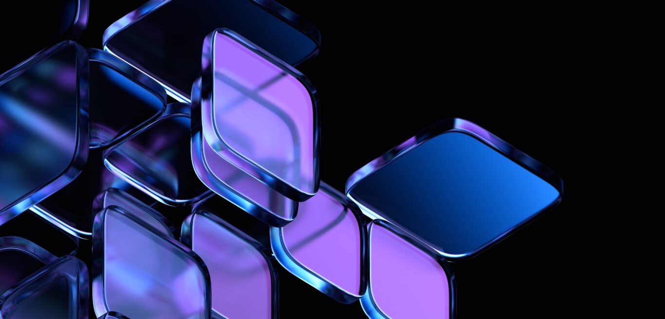 Abstract floating purple glass tiles